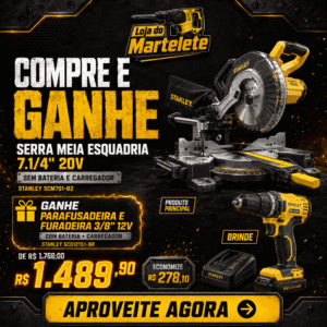 Combo Stanley Compre e Ganhe: Serra Meia Esquadria 20V + Parafusadeira 12V de Brinde